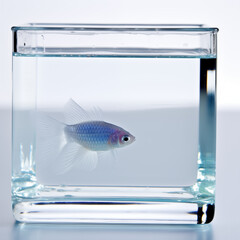pet fish in small glass tank