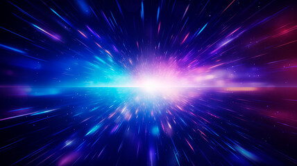 Fototapeta premium A neon glow of abstract colors illuminating the backdrop, depicting a cosmic explosion and the rapid motion of light within a galaxy. Generative AI