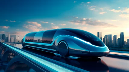 Foto op Canvas the concept of fast transportation and autonomy, featuring a futuristic bullet train or ultrasonic train capsule. Generative AI © Юрий Маслов