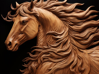 Obraz na płótnie Canvas A Detailed Wood Carving of a Horse