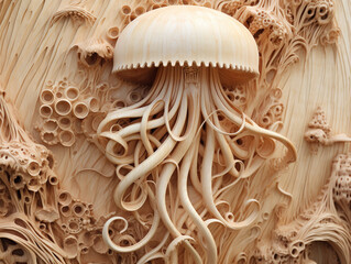 A Detailed Wood Carving of a Jellyfish