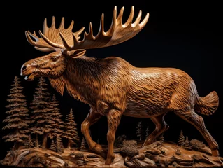 Foto op Canvas A Detailed Wood Carving of a Moose © Nathan Hutchcraft
