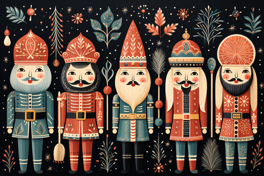Row of nutcrackers festive background
