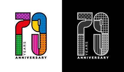 79th anniversary, seventy nine logo set, colorful logo for celebration event, invitation, congratulations, web template, flyer and booklet, retro