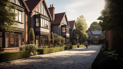 Fototapeta na wymiar Semi-detached house and garden in Pinner, an affluent London suburb 8k,