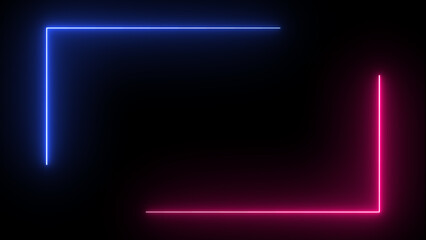 Neon light frame box line rectangle background. neon frame border rectangle abstract background. Square flowing green neon light frame on black background.