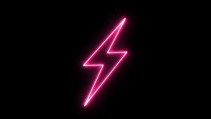 Neon bolt sign. neon lightning bolt. Glowing neon line Lightning bolt icon isolated on black background. Flash sign. Charge flash icon. Thunder bolt. Lighting strike.