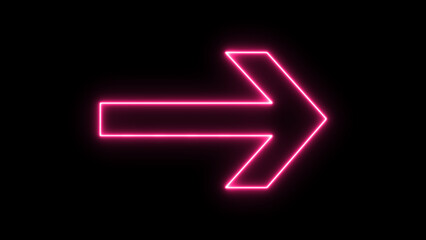 Neon purple arrow icon. neon light right arrows. shining direction arrows. Glowing neon arrow sign on black background.