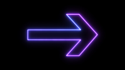 Neon colorful arrow icon. neon light right arrows. shining direction arrows. Glowing neon arrow sign on black background. Location indicator for casino, bar, cinema, night club.