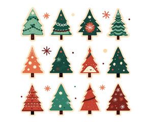 Flat icon design set of colorful christmas trees elements