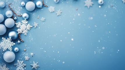 Gift boxes with christmas decorations on a blue background. Top view. Flat lay.