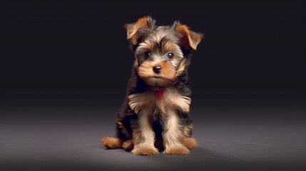 A full body shot of an adorable Yorkshire Terrier