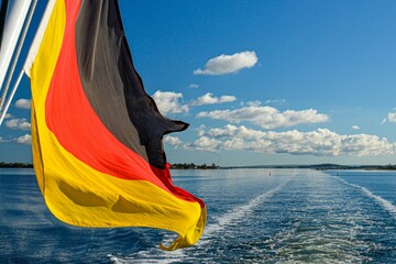 German flag on back of boat