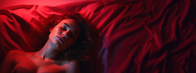 Infrared Light Benefits: Female Serenely Resting for Skin Health with Copy-Space