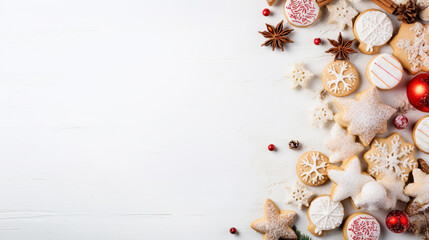 Fototapeta na wymiar A Variety of Baked Christmas Cookies on a White Background