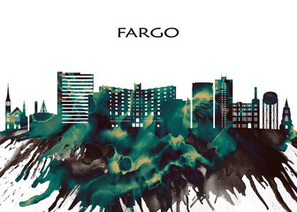 Fargo Skyline. Cityscape Skyscraper Buildings Landscape City Downtown Abstract Landmarks Travel Business Building View Corporate Background Modern Art Architecture 