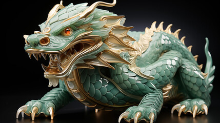 ajestic Green Dragon: A grand and awe-inspiring green dragon, adorned with intricate scales, breathing emerald fire, symbolizing the New Year 2024