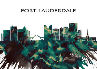 Fort Lauderdale Skyline. Cityscape Skyscraper Buildings Landscape City Downtown Abstract Landmarks Travel Business Building View Corporate Background Modern Art Architecture  - obrazy, fototapety, plakaty