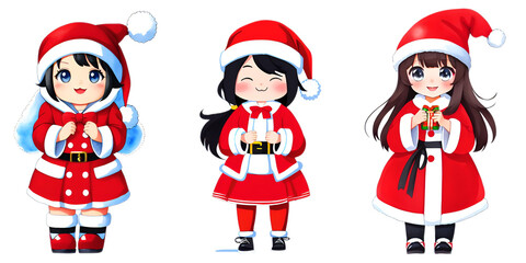 Fototapeta premium set of cute santa girl