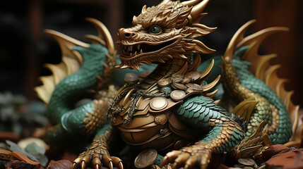 Fototapeta premium Benevolent Dragon: A green dragon extending a helping claw to those in need, embodying the spirit of goodwill for 2024