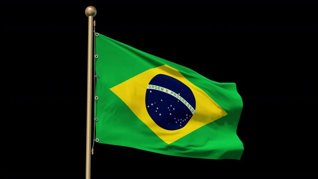 Flag of Brazil, seamless loopable. Fabric texture, realistic wind, bottom view. Close-up. Alpha Channel.