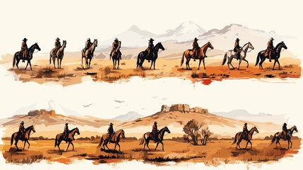 vector of gauchos on horseback in Patagonia, Argentina, illustration of cowboys - obrazy, fototapety, plakaty