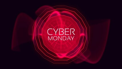 Cyber Monday text with neon waves pattern on black gradient, motion abstract disco, club and holidays style background