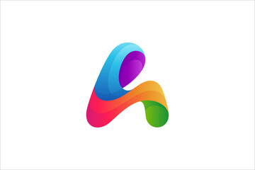 Initial A letter 3D logo design with colorful gradient