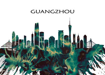 Guangzhou Skyline. Cityscape Skyscraper Buildings Landscape City Downtown Abstract Landmarks Travel Business Building View Corporate Background Modern Art Architecture  - obrazy, fototapety, plakaty
