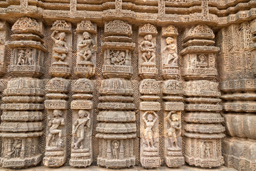 Ancient Indian architecture Konark Sun Temple in Odisha, India. This historic temple was built in 13th century. This temple is an world heritage site.
