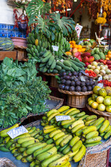 Fresh exotic fruits on famous market in Funchal Mercado dos Lavradores Madeira island, Portugal