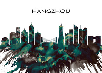 Hangzhou Skyline. Cityscape Skyscraper Buildings Landscape City Downtown Abstract Landmarks Travel Business Building View Corporate Background Modern Art Architecture 