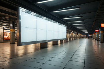Obraz premium Large billboard in a well-lit subway corridor