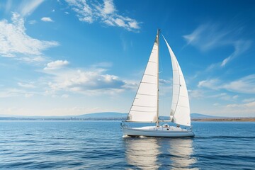 Sailboat at sea. Conceptual symbol. Background with selective focus and copy space