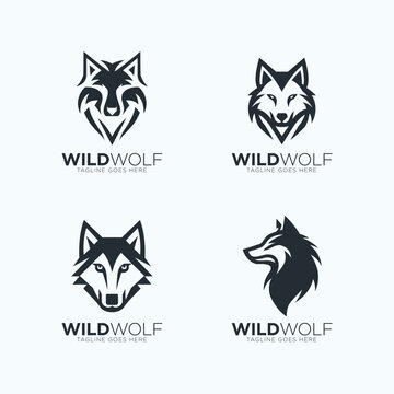 Wolf logo design vector, Wolves head logo design template for a gaming logo 