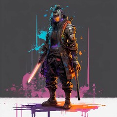 AI generated illustration of A Character concept of a male ninja with two swords