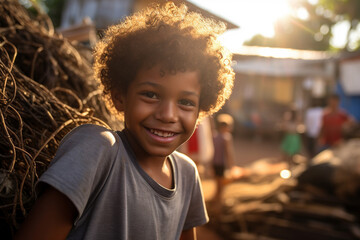 A smiling boy in a brazilian slum