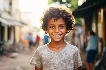 A smiling boy in a brazilian slum