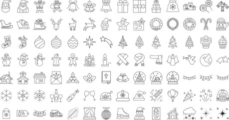 Christmas line web icons set on white background.