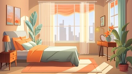 Cartoon Interior design comfortable Bedroom. AI generated image