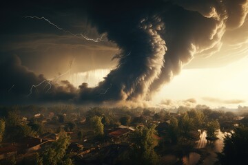 Dramatic thunderstorm tornado in Europe. natural disasters. destruction of cities by nature. disasters in the world.