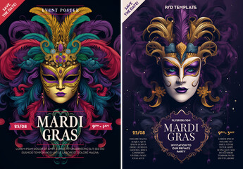 Mardi gras style mask invitation or poster design - ai generated background image
