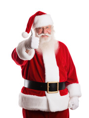 Fototapeta na wymiar Portrait of Santa Claus showing thumbs up isolated on transparent background.