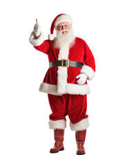 Full length portrait of Santa Claus showing thumbs up isolated on transparent background.