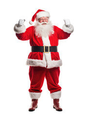 Santa claus doing winner gesture isolated on transparent background.