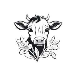 Süße Kuh mit Blumen Illustration