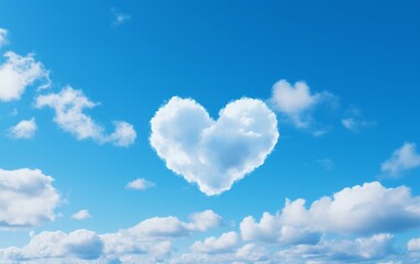 Naklejka na ściany i meble Heart shaped cloud on bright blue sky