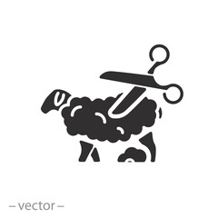 wool trimming from a sheep, shearing animal, shear worker, flat symbol - vector illustration