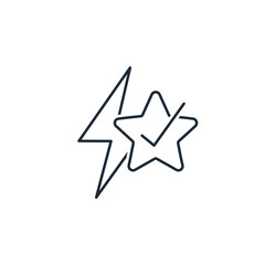 Obraz premium Lightning and star with a tick. Advantage, superiority.Vector linear icon isolated on white background.
