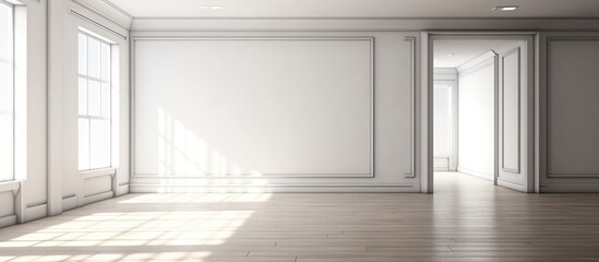 Empty interior design room with Shiny wooden parquet floor. AI generated image